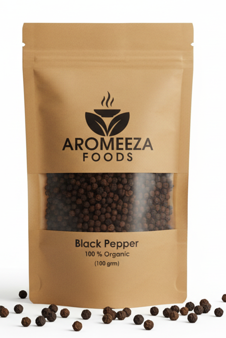 Aromeeza Foods Organic Black Pepper – 100% Pure & Fresh (100g)