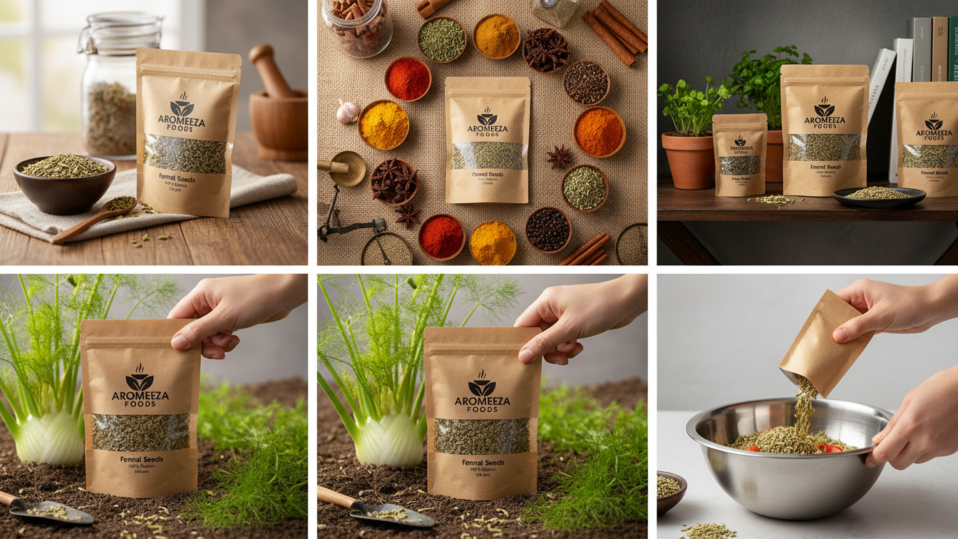 Aromeeza Foods Fennel Seeds – 100% Organic Saunf | Premium Fresh & Aromatic | 100g Natural Digestive Seeds