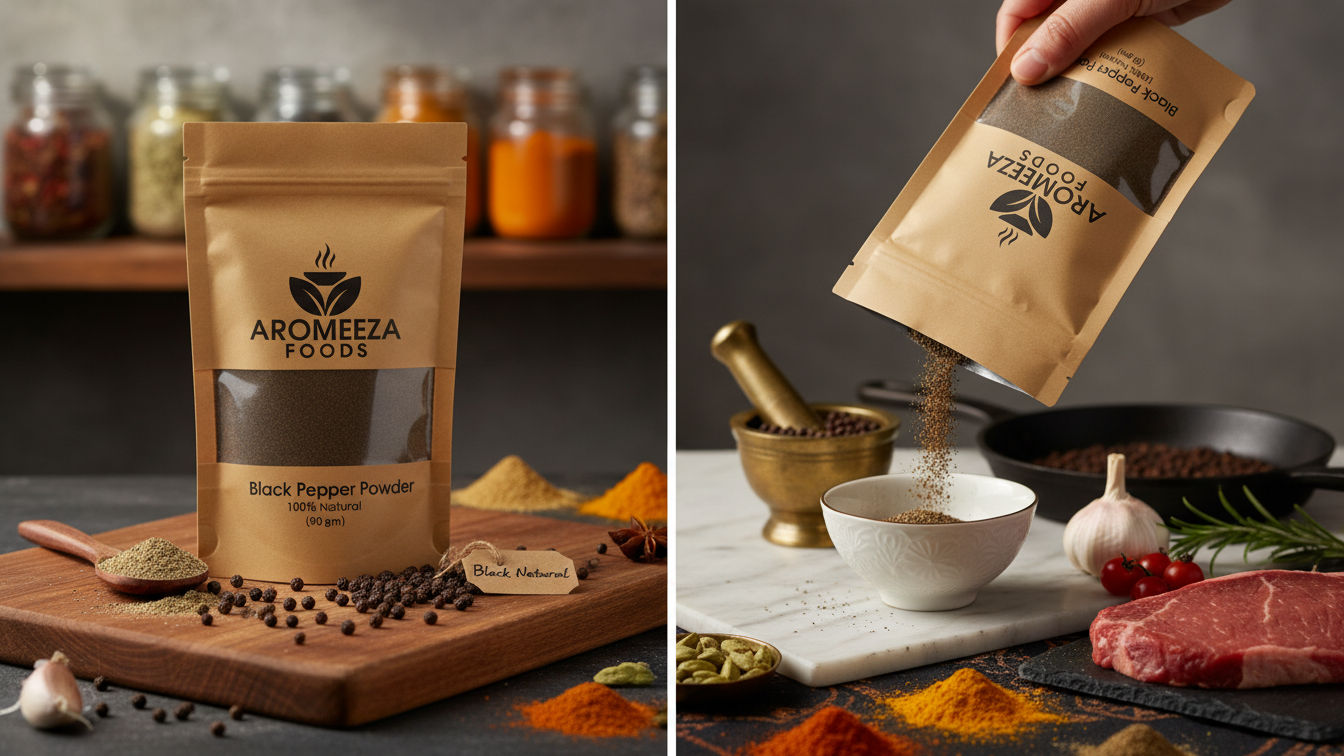 Aromeeza Foods Black Pepper Powder – 100% Natural Flavor