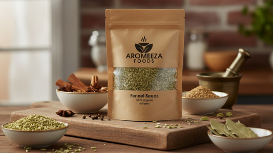 Aromeeza Foods Fennel Seeds – 100% Organic Saunf | Premium Fresh & Aromatic | 100g Natural Digestive Seeds