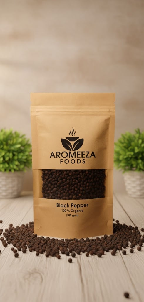 Aromeeza Foods Organic Black Pepper – 100% Pure & Fresh (100g)